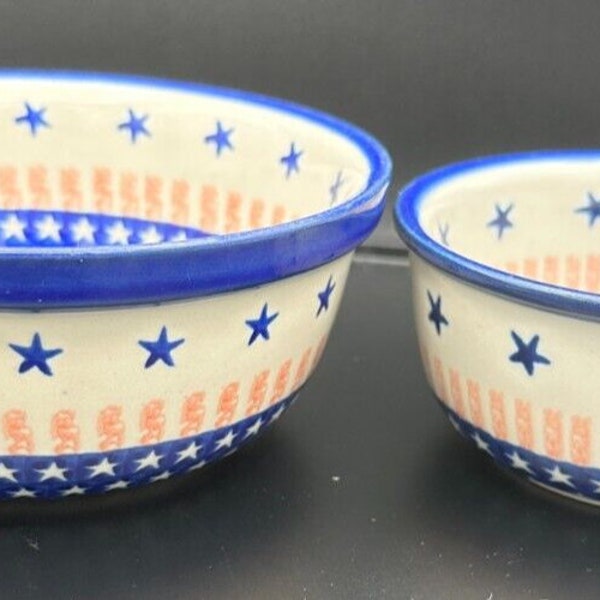 2 Polish Handmade Patriotic Star Bowls by Ceramika Artystyczna Bolesławiec