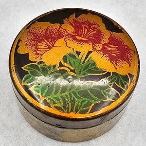 Floral Trinket Box Ebonized Wood