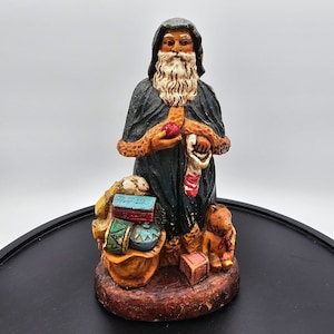 Santa Claus Father Christmas Robed Figurine Faux Carved Vintage