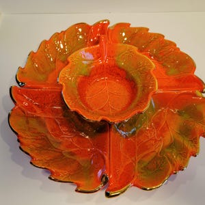 California Pottery Fall Foliage Orange Serving Dishes WO lid 814