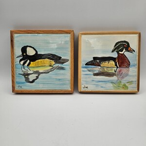 Hand Painted Tiles With Ducks in Wood Frames Signed Jim - Etsy