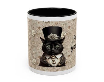 Victorian Top Hat Black Cat Mug | Accent Coffee Mug 11oz 15oz