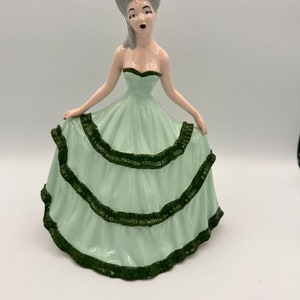 Ceramic Victorian Lady or Southern Belle Green Ball Gown Holland Mold H265
