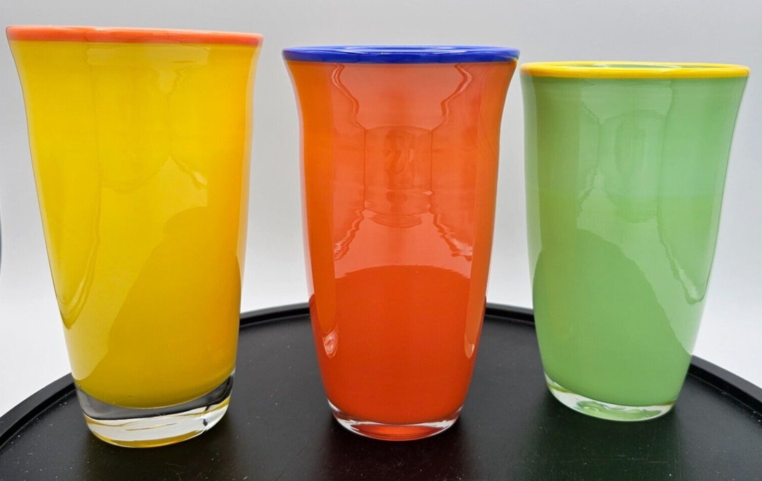 Handblown Tall Tumbler Glasses Set of 3 Dansk Borderline 16 Oz Etsy