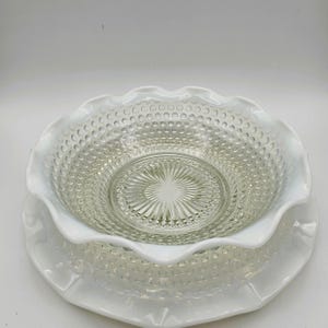 Anchor Hocking Moonstone Clear Opalescent Serving Tray and Bowl