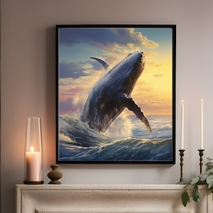 Humpback Whale Poster, Epic Whale Print, Gift for Whale Lovers, Amazing Animal Painting, Awesome Ocean Print, Nautical Wall Art