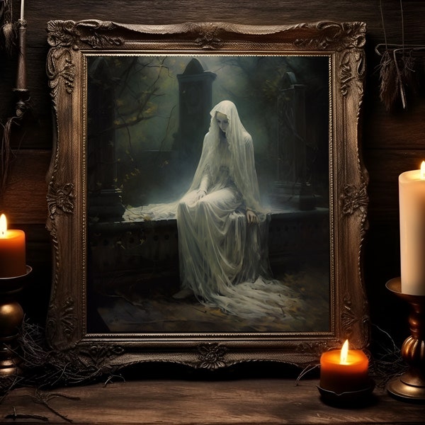 Long Forgotten, Gothic Art, Dark Print, Gothic Gift, Ghost Painting, Dark Wall Art, Memento Mori, Danse Macabre, Occult Art, Halloween Decor