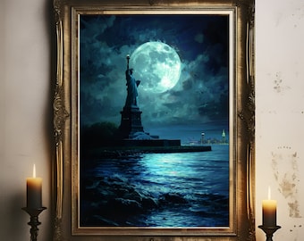 Statue Of Liberty Print, New York Wall Art, Cityscape Poster, Gift Idea For New York Fan, NYC Painting, Home Decor