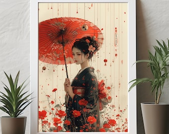 Geisha Wall Art, Japanese Wall Decor, Asian Wall Art, Geisha Painting, Japanese Gift Idea