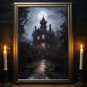 A Gothic Abode, Haunted House Print, Gothic House Poster, Gothic Art, Halloween Decor, Dark Academia, Gothic Home Decor
