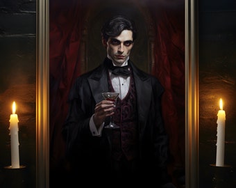 Vampire Prince, Vampire Poster, Gothic Romance, Gothic Art, Dracula, Halloween Decor, Oil Painting Print, Vintage Portrait, Gothic Gift