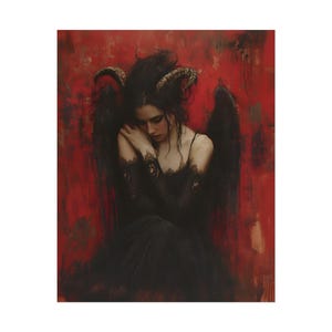 Demon Girl Art, Gothic Painting, Dark Art Poster, Gift For Goth, Housewarming Gift, Dark Academia, Occult Print, Elegant Gothic Decor
