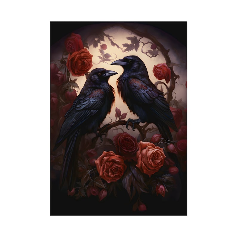 Ravens Poster, Gothic Rose Print, Edgar Allen Poe, Vintage Oil Painting style, Gothic Romance, Dark Home Wall Art, Gothic Gift For image 4