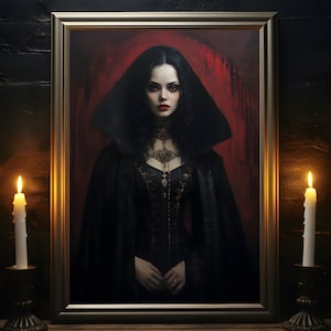 Princesse vampire, affiche de vampire, romane gothique, impression d'art gothique, Dracula, décoration d'Halloween, impression de peinture à l'huile, portrait vintage