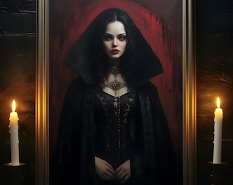 Vampire Princess, Vampire Poster, Gothic Romance, Gothic Art Print, Dracula, Halloween Decor, Oil Painting Print, Vintage Portrait