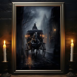 Horse Drawn Carriage, Victorian Carriage Print, Gothic Poster, Oil Painting Print, Gothic Wall Art, Dark Academia,