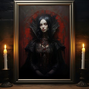 Vampire Princess, Vampire Poster, Gothic Romance, Gothic Art Print, Dracula, Halloween Decor, Oil Painting Print, Vintage Style Portrait