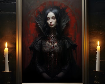 Vampire Princess, Vampire Poster, Gothic Romance, Gothic Art Print, Dracula, Halloween Decor, Oil Painting Print, Vintage Style Portrait
