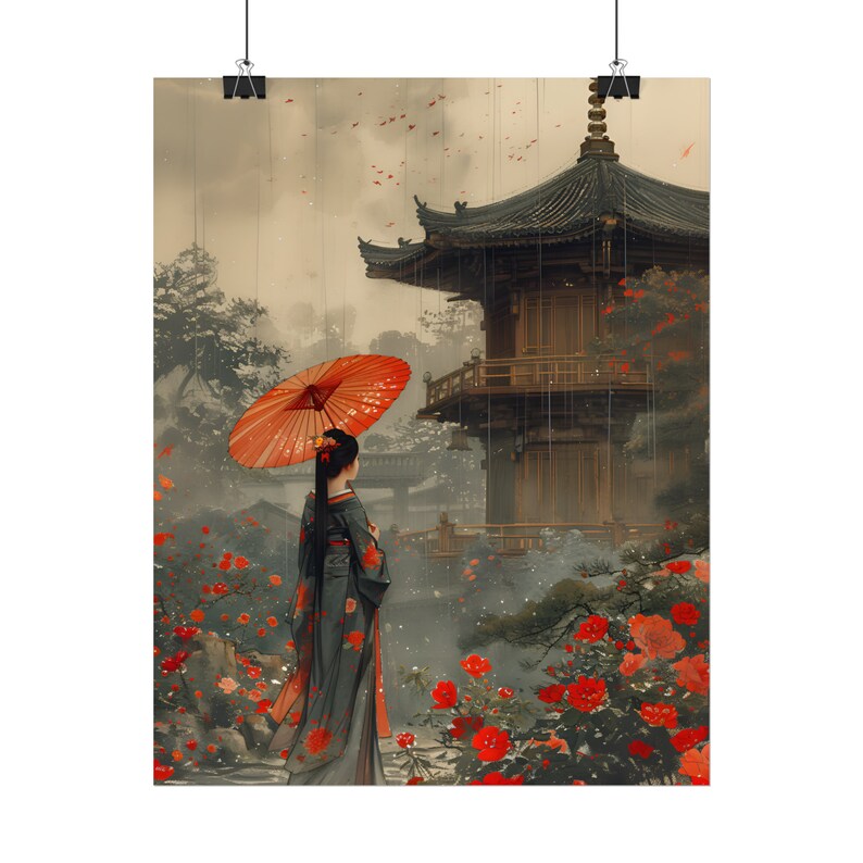 Vintage Japanese Art, Geisha Wall Art, Asian Landscape Print, Gift For Housewarming, Japan Painting, Geisha Poster, Vintage Geisha image 7