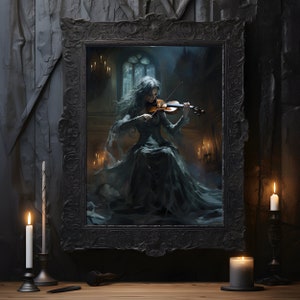 Geigenspiel Poster, Gothic Gemälde, Geschenk für Geiger, Dunkle Wandkunst, Dark Academia, Gothische Wandkunst,