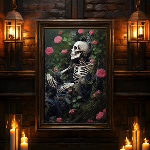 Esperando pacientemente, cartel de romance gótico, impresión de cartel de arte, decoración gótica del hogar, romance gótico, impresión de arte de parejas, cartel de arte oscuro, regalo para