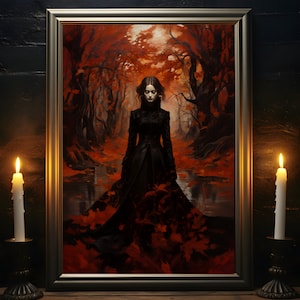 Spaziergang unter den Blättern, Herbstliche Kunst, Goth Wandkunst, Gothic Geschenk, Herbst Kunstdruck, Herbst Poster, Gothic Wohnkultur, Dark Academia