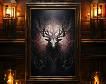 Baphomet Poster, Okkulter Druck, Makabere Wandkunst, Ölgemälde Druck, Dark Gothic Poster Art, Pagan Decor