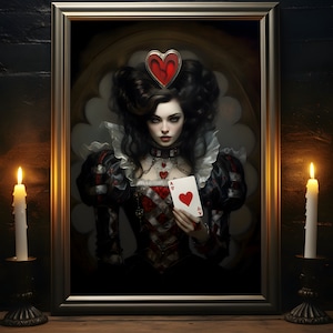 Reina gótica de corazones, Impresión de arte gótico, Arte de póster oscuro, Cuento de hadas oscuro, Alicia en el país de las maravillas, Impresión de naipes