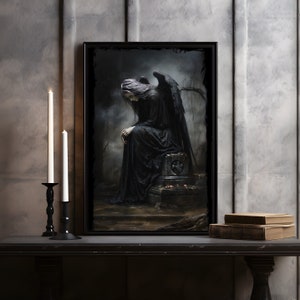 Angel Of Sorrow, Sad Angel, Gothic Angel Print, Gothic Home Decor, Dark Academia, Goth Decor, Dark Surrealism, Gothic Wall Art, Occult Print