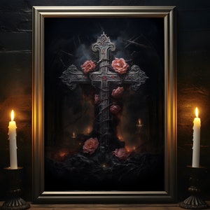 Gothic Kreuz Poster, Art Poster Print, Gothic Home Decor, Geschenkidee für, Dark Academia, Gothic Wandkunst, Cross Art, Housewarming Geschenk