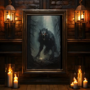 Werwolf Kunstdruck, Wolf Poster, Gothic Wohnkultur, Ölgemälde Druck, Dark Academia, okkulte Kunst,Gothic Malerei