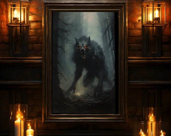 Werewolf Art Print, Wolf Poster, Gothic Home Decor, Oil Painting Print, Dark Academia, Occult Art, Gothic Painting