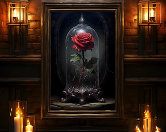 Gothic Rose Print, Art Poster Print, Dark Academia, gotische romantiek, kunst aan de muur, romantische poster, eeuwige liefde, verjaardag cadeau idee