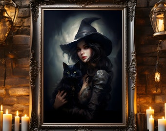 Gotische heks print, donkere fantasie poster, Halloween decor, goth kunst aan de muur, heks art print, gotische schilderkunst, gotische gift