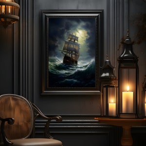 Sailing Ship in a Storm, Ship Oil Painting Print, Art Poster Print, Vintage poster, Home Decor, Seascape painting image 2
