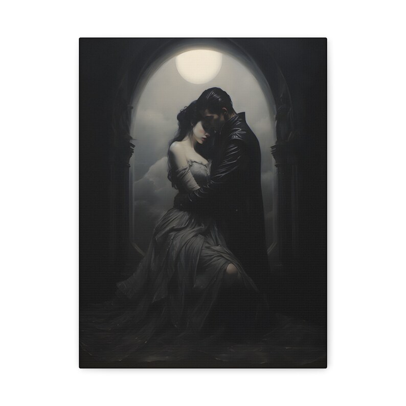 Lunar Love, Gothic Romance Art, Art Canvas Print, Gothic Home Decor, Gothic Romance, Couples Art Print, Dark Art Canvas, Dark Academia image 3