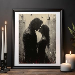 Una cita gótica, romance oscuro, San Valentín gótico, regalo gótico, decoración del hogar oscuro, arte de la pared gótica, impresión de arte, cartel de vampiro, arte gótico