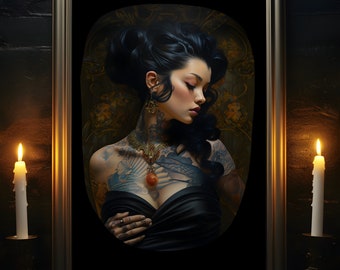 Exotic Elegance, Tattoo Lady, Tattoo Shop Decor, Tattoo Artist Gift, Tattoo Wall Art, Tattoo Print, Portrait Painting, Exotic Woman Poster