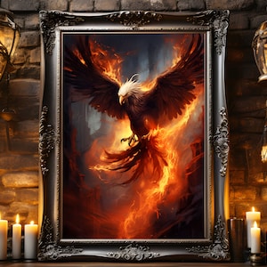 Phoenix Rising, Fantasy Art, Phoenix Wall Art, Phoenix Print, Fantasy Art Print, Dark Academia, Phoenix Gift, Empowerment