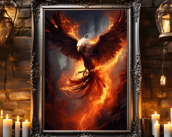 Phoenix Rising, Fantasy Art, Phoenix Wall Art, Phoenix Print, Fantasy Art Print, Dark Academia, Phoenix Gift, Empowerment
