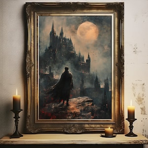 Cartel de Drácula, Arte de pared de Drácula, Impresión de vampiros, Regalo para fanáticos del terror, Arte de pared gótico, Academia oscura, Pintura al óleo de vampiros, Conde Drácula
