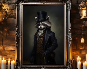 Mr Racoon, Animal in Clothes, Quirky Animal Art, Animal Portrait, Racoon Print, Victorian Racoon, Animal Wall Art, Racoon Lover Gift