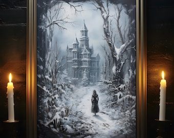 Gothic Winter Print, Winter Wonderland, Gothic Christmas Art, Dark Home Decor, Gothic Wall Art, Dark Academia, Housewarming Gift Idea