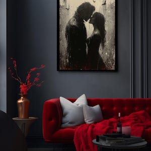A Gothic Rendezvous, Dark Romance, Gothic Valentines, Gothic Gift, Dark Home Decor, Gothic Wall Art, Art Print, Vampire Poster, Gothic Art image 2