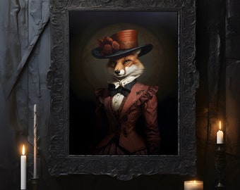 Foxy Lady, wunderliche Fuchs, schrullige Tier Kunst, Tier Portrait, Fuchs Kunstdruck, viktorianisches Tier, Tier Wandkunst, Fuchs Liebhaber Geschenk,