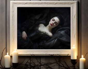 Gothic Sleeping Beauty, Fairy Tale Art Print, Dark Fairy Tale, Gothic Home Decor, Gothic Wall Art, Dark Art Print,