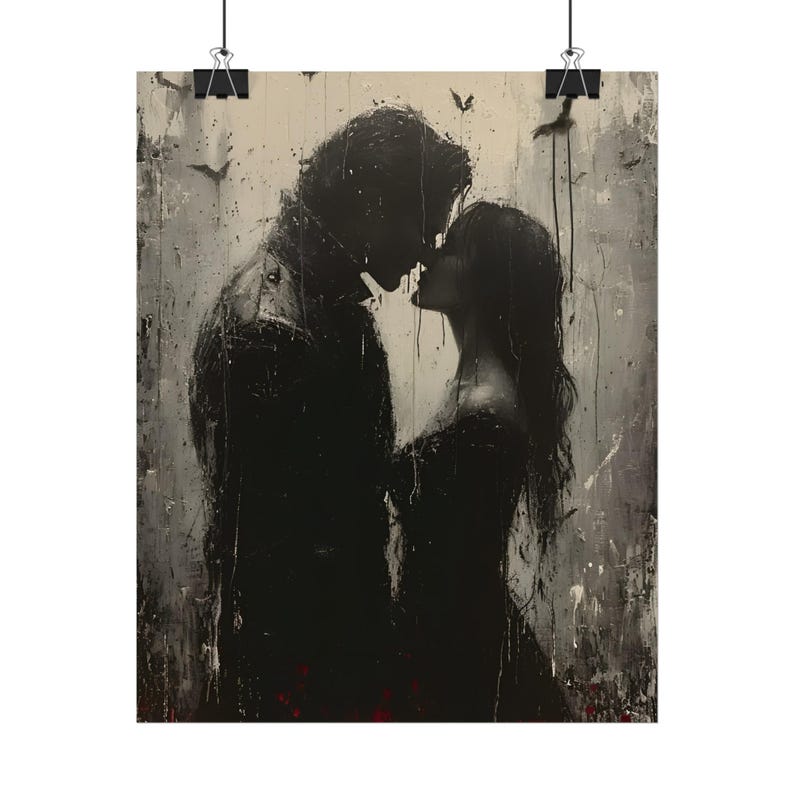 A Gothic Rendezvous, Dark Romance, Gothic Valentines, Gothic Gift, Dark Home Decor, Gothic Wall Art, Art Print, Vampire Poster, Gothic Art image 4