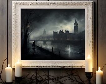 Victorian London Print, London Poster, London cityscape, London Skyline, Vintage Art Print, Gothic Architecture, Gothic Wall Art