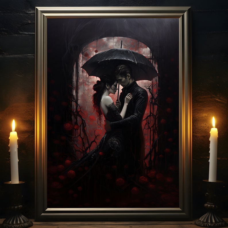 You Give Me Shelter, Gothic Romance Art, Valentines Day, Wall Art for Couples, Gothic Gift for, Dark Home Decor, Dark Academia, Gothic Art image 1