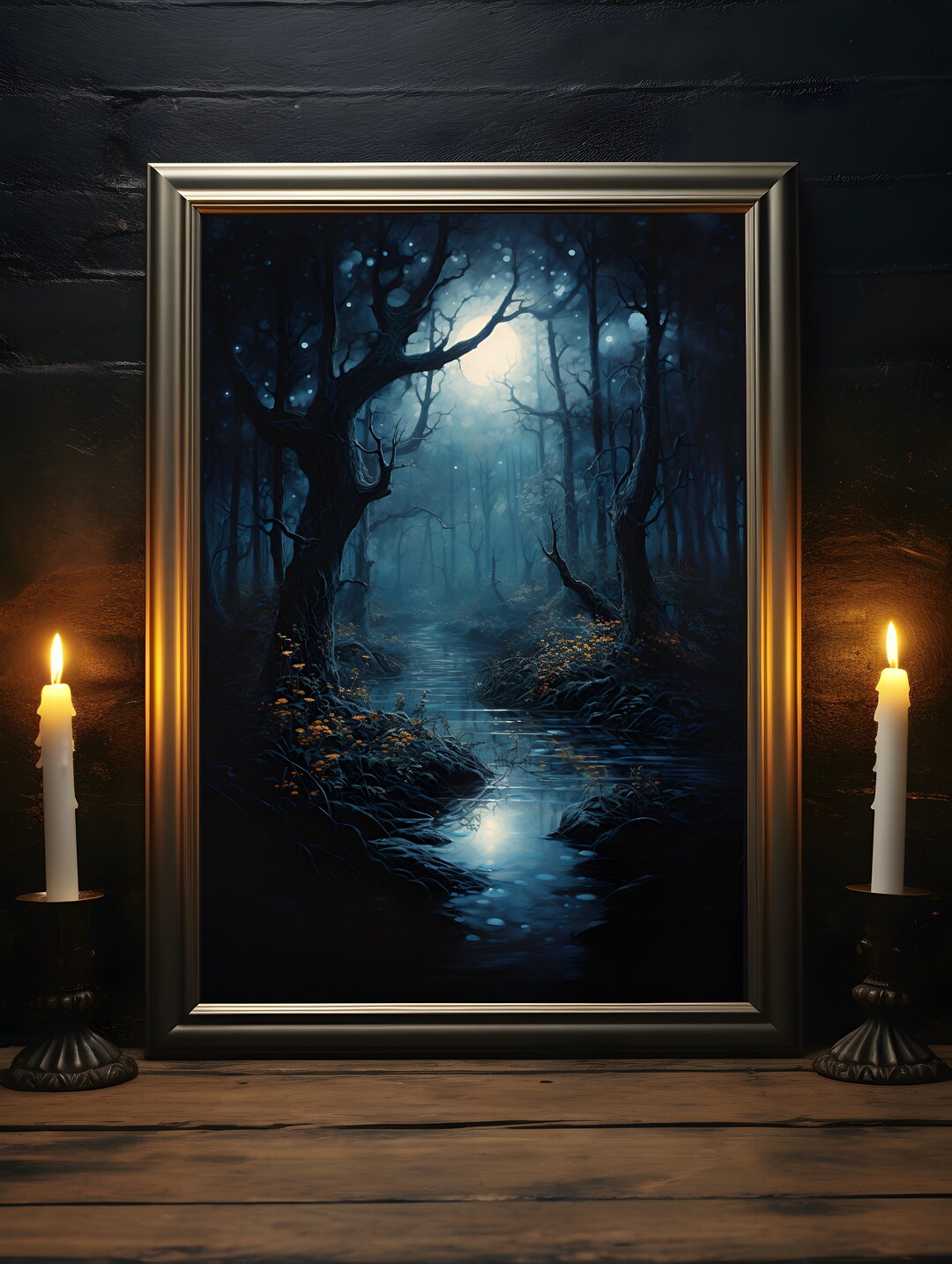 Mystical Forest Poster, Enchanted Moonlight Print, Dark Fantasy Wall ...